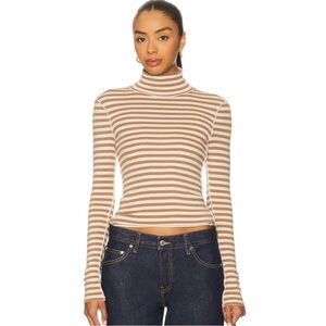 Free People Good Good Turtle Stripe Top brown cream stripe l/s tee new stretchy